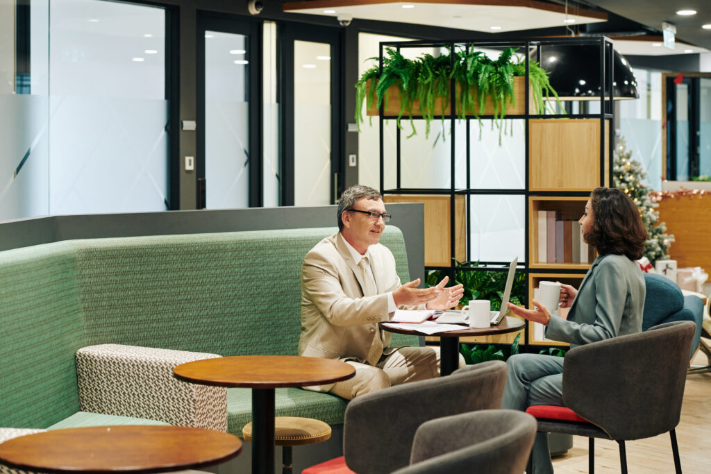 positive talking business people